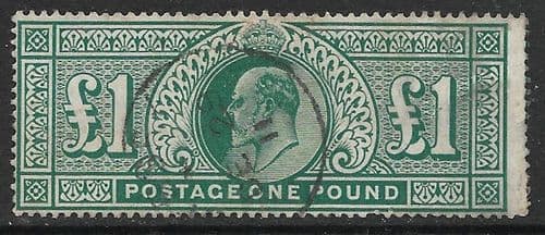 SG320 £1 Deep Green Somerset House Printing Used  (Edward VII Stamps) (Stock E70023)