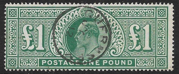 SG320 £1 Deep Green Somerset House Printing Used  (Edward VII Stamps) (Stock E70034)