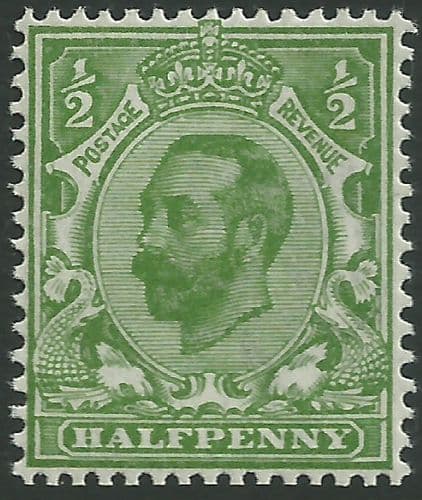 SG324 ½d Yellow Green Type I Die B Crown Watermark MOUNTED Mint (King George V Downey Head)
