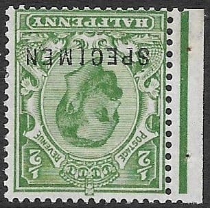 SG324s "SPECIMEN" Type 22 ½d Yellow Green Type I Die B Crown Watermark MOUNTED Mint