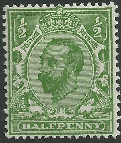 SG325 ½d Bright Green Type I Die B Crown Watermark Unmounted Mint (King George V Downey Head Stamps