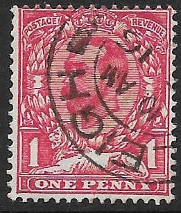 SG327 1d Carmine-Red Used (Lion Unshaded) Imperial Crown Watermark (Downey Head Stamps)