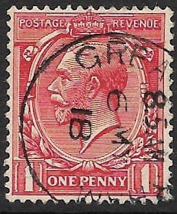 SG357 1d Bright Scarlet Used Royal Cypher (Simple) Watermark (King George V 1912-1924  Stamps)
