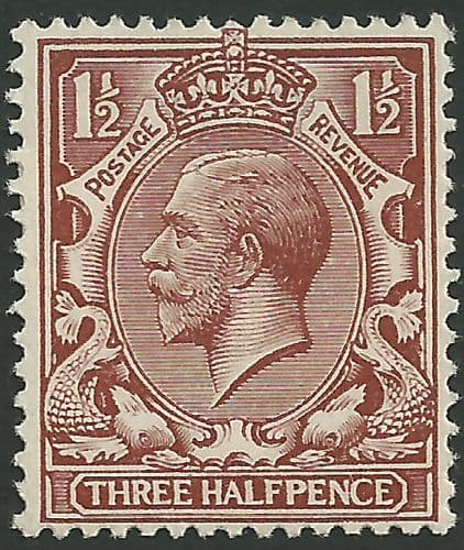 SG363 1½d Chocolate Brown MOUNTED Mint (King George V 1912-22 Royal Cypher Watermark Stamps)