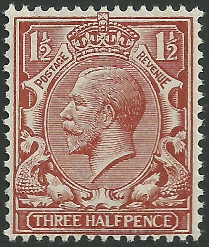 SG364 1½d Chestnut Unmounted Mint (King George V 1912-22 Royal Cypher Watermark Stamps)