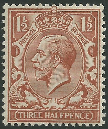 SG365 1½d Yellow Brown Unmounted Mint (King George V 1912-22 Royal Cypher Watermark Stamps)