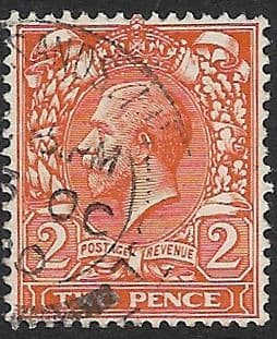 SG368 2d Orange Used Royal Cypher (Simple) Watermark (King George V 1912-1924 Stamps)