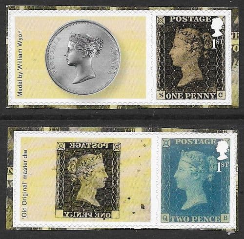 SG3709var 1d Black & 2d Blue Self Adhesive stamps with Labels from LS94 Sheet (labels may vary)