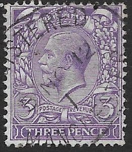 SG375 3d Violet Used Royal Cypher (Simple) Watermark (King George V 1912-1924 Stamps)