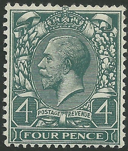SG378 4d Deep Grey-Green MOUNTED Mint (King George V 1912-22 Royal Cypher Watermark Stamps)
