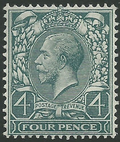 SG379 4d Grey-Green Unmounted Mint (King George V 1912-22 Royal Cypher Watermark Stamps)