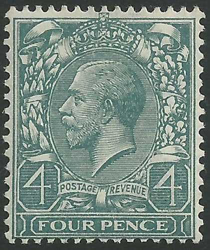 SG380 4d Pale Grey-Green MOUNTED Mint (King George V 1912-22 Royal Cypher Watermark Stamps)