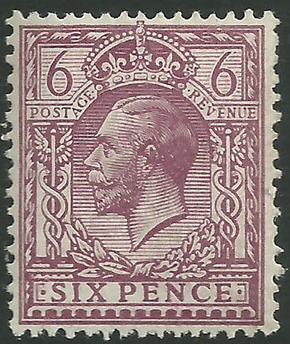 SG384 6d Dull Purple MOUNTED Mint (King George V 1912-22 Royal Cypher Watermark Stamps)