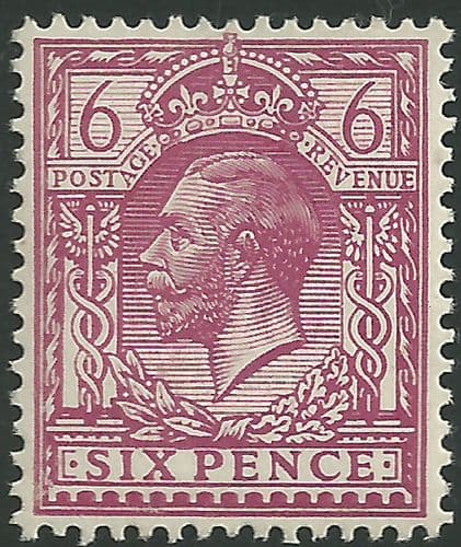 SG385 6d Reddish-Purple Unmounted Mint (King George V 1912-22 Royal Cypher Watermark Stamps)