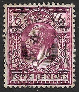 SG385 6d Reddish Purple Used Royal Cypher (Simple) Watermark (King George V 1912-1924 Stamps)