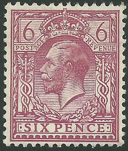 SG385a 6d Perf 14 Redddish Purple MOUNTED Mint (King George V 1912-22 Royal Cypher Watermark Stamps)