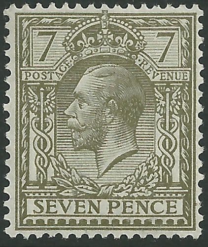 SG387 7d Olive MOUNTED Mint (King George V 1912-22 Royal Cypher Watermark Stamps)