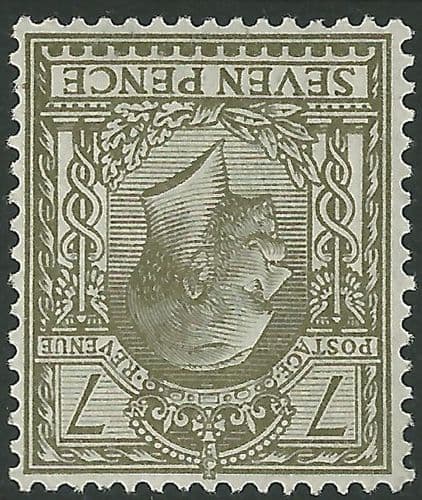 SG387wi 7d Olive INVERTED WATERMARK Unmounted Mint (King George V 1912-22 Royal Cypher Wmk)