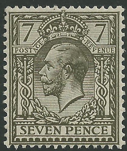 SG388 7d Bronze Green Unmounted Mint (King George V 1912-22 Royal Cypher Watermark Stamps)