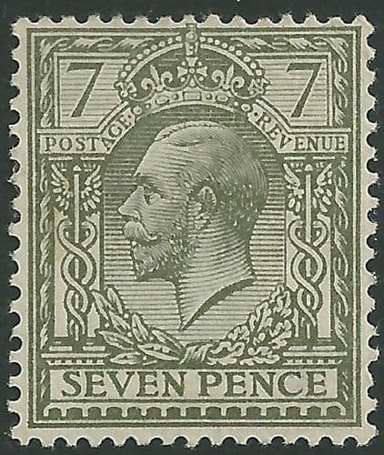 SG389 7d Sage Green MOUNTED Mint (King George V 1912-22 Royal Cypher Watermark Stamps)