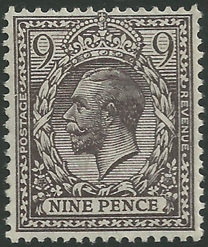 SG392 9d Agate Unmounted Mint (King George V 1912-22 Royal Cypher Watermark Stamps)