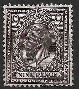 SG392 9d Agate Used Royal Cypher (Simple) Watermark (King George V 1912-1924  Stamps)