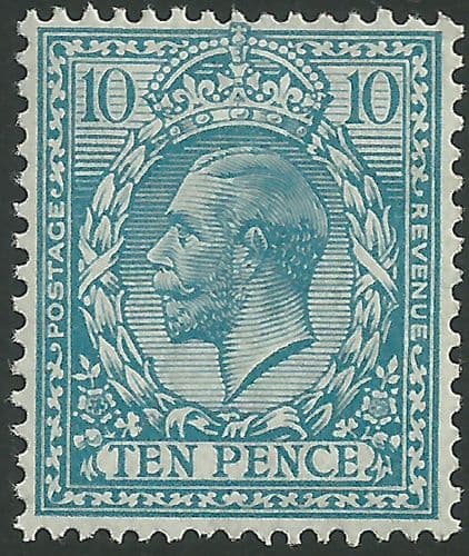 SG394 10d Turquoise MOUNTED Mint (King George V 1912-22 Royal Cypher Watermark Stamps)