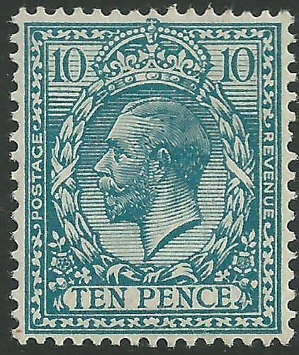 SG394a 10d Deep Turquoise MOUNTED Mint (King George V 1912-22 Royal Cypher Watermark Stamps)