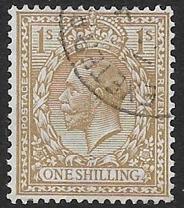 SG395 1/- Bistre Used Royal Cypher (Simple) Watermark (King George V 1912-1924  Stamps)