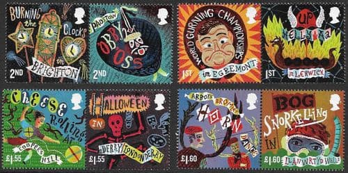 SG4239-4246  2019 Curious Customs Stamp Set