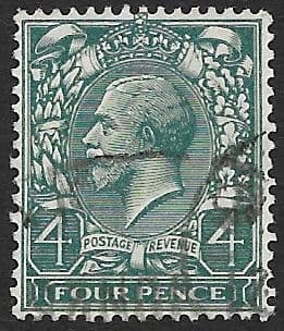 SG424 4d Grey-Green Used Block Cypher Watermark (1924 King George V  Stamps)