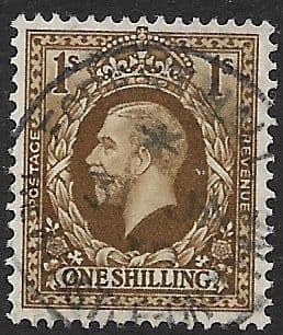 SG449 1/- Bistre Brown 1934 Photogravure Used ( King George V Stamps)
