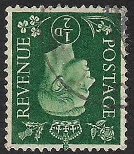 SG462Wi ½d Green Inverted Watermark Used (George VI 1937 Definitive Stamps)
