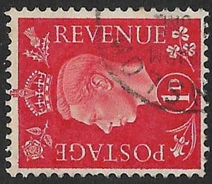 SG463a 1d Scarlet Sideways Watermark Used (George VI 1937 Definitive Stamps)