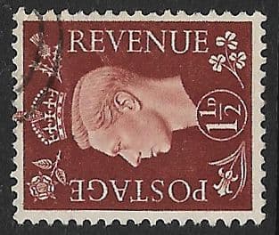 SG464a 1½d Red Brown Sideways Watermark Used (George VI 1937 Definitive Stamps)