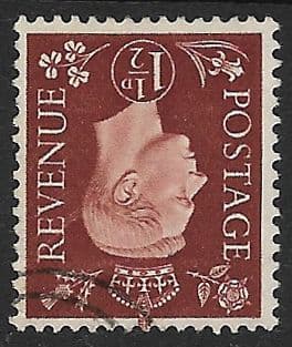 SG464Wi 1½d Red Brown Inverted Watermark Used (George VI 1937 Definitive Stamps)