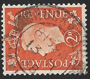 SG465a 2d Orange Sideways Watermark Used (George VI 1937 Definitive Stamps)