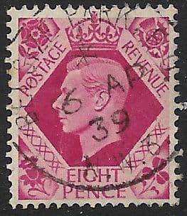 SG472 8d Bright Carmine Used (George VI 1937 Definitive Stamps)