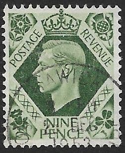 SG473 9d Deep Olive Green Used (George VI 1937 Definitive Stamps)