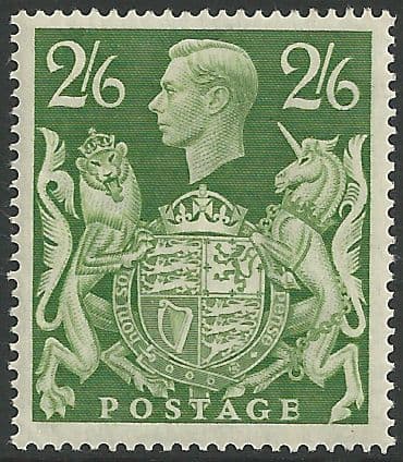 ★VIPレア【UKオリジVer2／Grant表記／PORKY刻印／マトA3B3】 SG476b 2/6 Green MOUNTED Mint George VI 1939 High Values