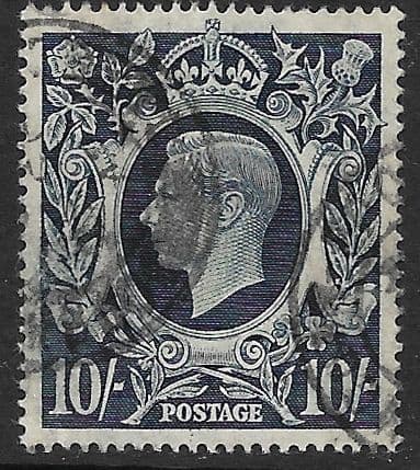 SG478 10/- Dark Blue Used (George VI 1939 High Values)