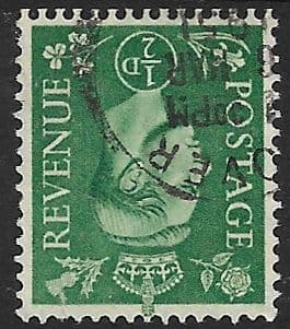 SG485Wi ½d Pale Green Inverted Watermark Used (George VI 1941 Definitive Stamps)