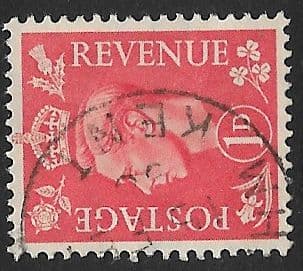 SG486a 1d Pale Scarlet Sideways Watermark Used (George VI 1941 Definitive Stamps)