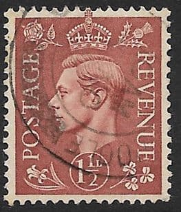 SG487 1½d Pale Red- Brown Used (George VI 1941 Definitive Stamps)