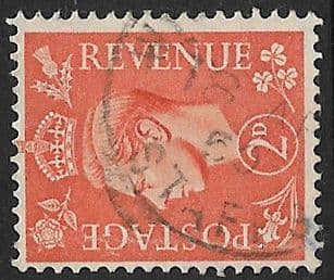 SG488a 2d Pale Orange Sideways Watermark Used (George VI 1941 Definitive Stamps)