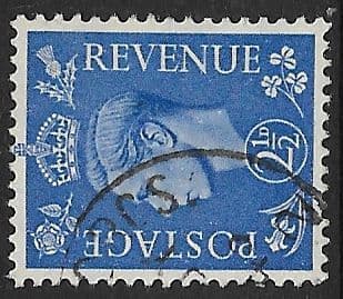 SG489a 2½d Light Ultramarine Sideways Watermark Used (George VI 1941 Definitive Stamps)