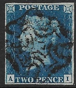 SG5 1840 2d Blue Plate 2 A-I 4 Margins