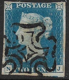 SG5 1840 2d Blue Plate 2 N-J 3 Margins