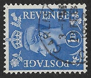 SG504a 1d Light Ultramarine Sideways Watermark Used (George VI 1950 Definitive Stamps)