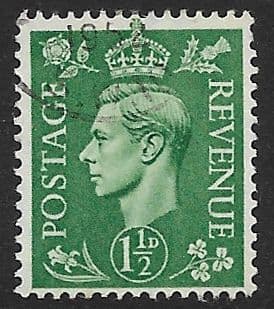 SG505 1½d Pale Green Used (George VI 1950 Definitive Stamps)